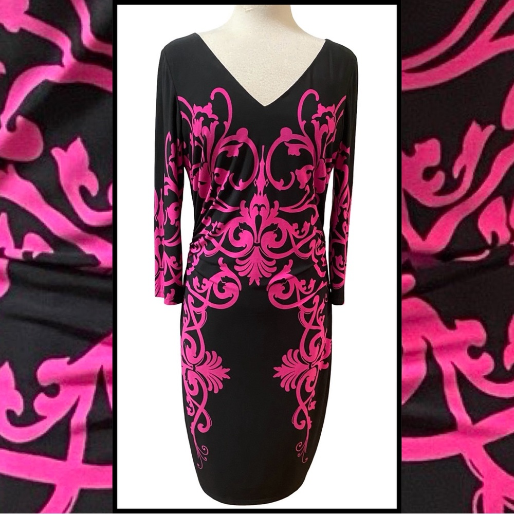 DAVID Meister USA Black Fuschia Bodycon Dress Sz 12 NWT
